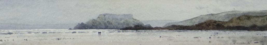 GARETH THOMAS watercolour - two figures on a Pembrokeshire beach, entitled verso 'The Beach, Angle',
