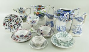 WELSH POTTERY GROUP trio of Llanelly jugs, Chinoiserie teapot, BB&I 'Opaque China' jug and vase,