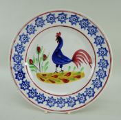 LLANELLY POTTERY COCKEREL PLATE continuous sponged star patterned border, 25cms diam Provenance: