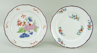 TWO NANTGARW PORCELAIN PLATES WITH CHOCOLATE RIMS enamel painted flowers, impressed NANT GARW CW