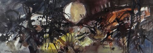 DONALD MCINTYRE expansive early watercolour - entitled verso 'Hillside' and with original exhibition