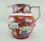 A RARE EARLY SWANSEA CAMBRIAN JUG TRANSFER DECORATED IN A MANDARIN PATTERN having opposing