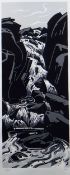SIR KYFFIN WILLIAMS RA limited edition (71/100) linocut - Ogwen Falls, Eryri waterfall, signed