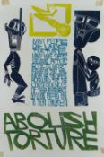 PAUL PETER PIECH four colour lithograph - 'Abolish Torture' with typography '..many people die under