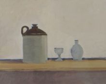 GARETH THOMAS oil on card / board - entitled verso on Attic Gallery label 'Still Life Three