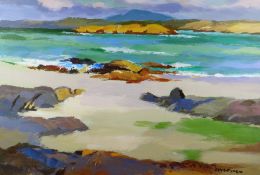 DONALD MCINTYRE acrylic - expansive rocky coastalscape, signed in full, with original title verso '