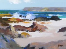 DONALD MCINTYRE acrylic - rocky coastal scene, signed with initials and entitled verso 'Gower