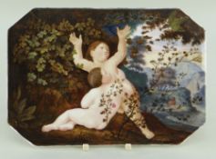 A PORCELAIN PLAQUE ATTRIBUTED TO THOMAS PARDOE of canted rectangular form, painted in the