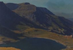 DAVID WOODFORD oil on card - Eryri landscape with cwm, entitled verso 'Idwal', signed, 20 x 28cms