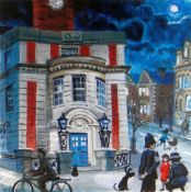 NICK HOLLY limited edition (2/50) print - figures outside the Old Swansea Central Police Station,