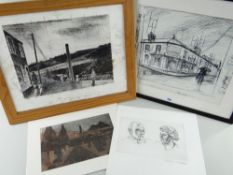 GEORGE CHAPMAN four prints - including linocut of graveyard, engraving of two head portraits, copy
