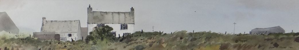 GARETH THOMAS watercolour - landscape with farm, signed and dated 1989, 9.5 x 53cms Provenance: