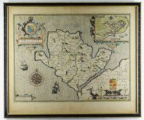 JOHN SPEED 1611 coloured map of 'Anglesey. Anciently called Mona', with inset of Beaumaris,