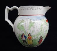 SWANSEA PEARLWARE POTTERY SATIRICAL JUG concerning Napoleon 'BONAPARTE DETHRON'D April 1st 1814,