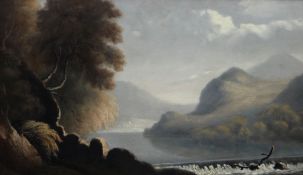 HUGH HUGHES rare oil on board - described verso on Miles Wynn Cato label 'A river landscape prob.