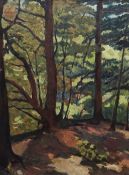 JOHN ELWYN early career oil on paper laid to board - entitled verso 'Cilgwyn Woods, Newcastle
