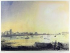 WILLIAM SELWYN coloured limited edition (36/100) print - Beaumaris with numerous boats, signed in