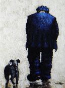 STEPHEN JOHN OWEN limited edition (4/50) print - figure walking with dog, signed, 33 x 24cms