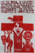 PAUL PETER PIECH two colour lithograph - three figures and typography 'No one shall be subjected