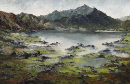 CHARLES WYATT WARREN large oil on board - entitled verso 'Snowdon from Llyn y Gader', signed, 59 x