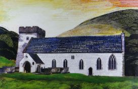OGWYN DAVIES limited edition (16/25) colour print - historic Vale of Glamorgan village church St