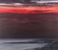 CERI AUCKLAND DAVIES egg tempera on gesso - sunset and sea, entitled verso on Woodbine
