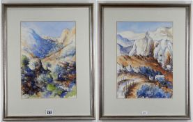 VALERIE GANZ watercolours, a pair - Cypriot landscapes, one with small church, the other with
