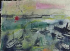 DAN LLYWELYN HALL mixed media - entitled verso 'Pink Dock', signed and dated 2004, inscribed