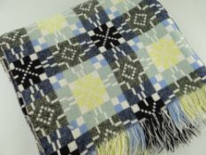 VINTAGE WELSH TAPESTRY BLANKET of geometric design, pastel colours with black, 218 x 162cms