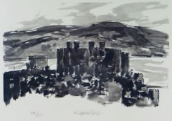 SIR KYFFIN WILLIAMS RA limited edition (194/500) print - Conwy Castle, town and river beyond, signed