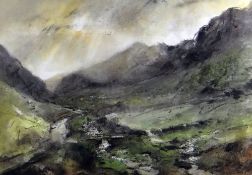 WILLIAM SELWYN watercolour and charcoal - Eryri landscape, entitled verso on Thackeray Gallery label