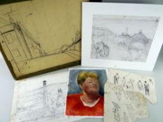 GEORGE CHAPMAN group of six preliminary works on paper - including south Wales valleys scene with