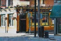 MARK SAMUEL oil on panel - Cardiff public house, entitled verso on Martin Tinney Gallery label 'City