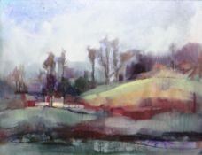 ELIZABETH HAINES oil on canvas - landscape, entitled verso 'Amongst the Pines', 69 x 89cms