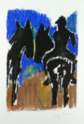 JOSEF HERMAN OBE RA limited edition (57/150) lithograph - figure on a mule with another mule to