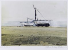JOHN KNAPP-FISHER limited edition (278/500) print - two beached fishing boats, signed, 17.5 x