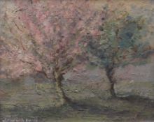 LEONARD BEARD oil on board - entitled verso 'Blossom Trees', signed, 23 x 28cms Provenance: