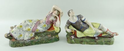 A RARE PAIR OF SWANSEA EARTHENWARE FIGURES OF ANTHONY & CLEOPATRA circa 1791, attributed to G.