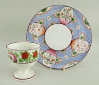 SWANSEA PEARLWARE PLATE & SWANSEA GOBLET VASE both with chocolate rim, the vase with enamelled