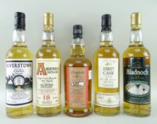 FIVE SINGLE MALT WHISKY EXPRESSIONS comprising Bladnoch aged 15 years single Lowland malt, 55%