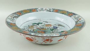 RARE CHINESE FAMILLE VERTE PORCELAIN 'LOTUS POND' BASIN, Kangxi, centre decorated with lotus pond w