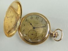 14K GOLD ZENITH SLIM HUNTER POCKET WATCH, side wind, the dial having subsidiary seconds dial and