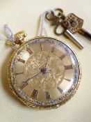 EARLY VICTORIAN 18CT GOLD OPEN FACED POCKET WATCH, having Roman numeral chapter ring, engraved