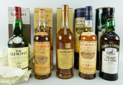 FIVE BOTTLES OF MALT SCOTCH WHISKY comprising Glenmorangie rare malt scotch whisky aged 15 years,