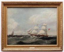 JOSEPH HEARD (British, 1799-1859) oil on canvas - Barque in two positions, in rough seas flying x-