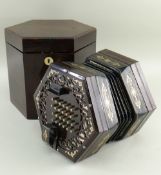 FINE LOUIS LACHENAL CONCERTINA, serial no. 10093, C. 1860s, the hexagonal, brass-inlaid rosewood