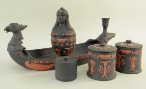 WEDGWOOD TWO-COLOUR JASPER CANOPIC INKSTAND, limited edition no. 17, in the Rosso Antico style