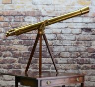 VICTORIAN T. COOKE & SONS 3 1/4-INCH BRASS REFRACTING TELESCOPE ON STAND, c. 1880, signed 'T.