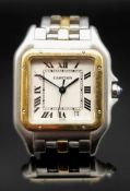CARTIER PANTHERE BI-METAL WRISTWATCH, in stainless steel and yellow gold, square dial with Roman