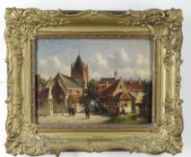 PETRUS GERARDUS VERTIN (Dutch, 1819-1893) oil on panel - Townscape with figures near a canal,